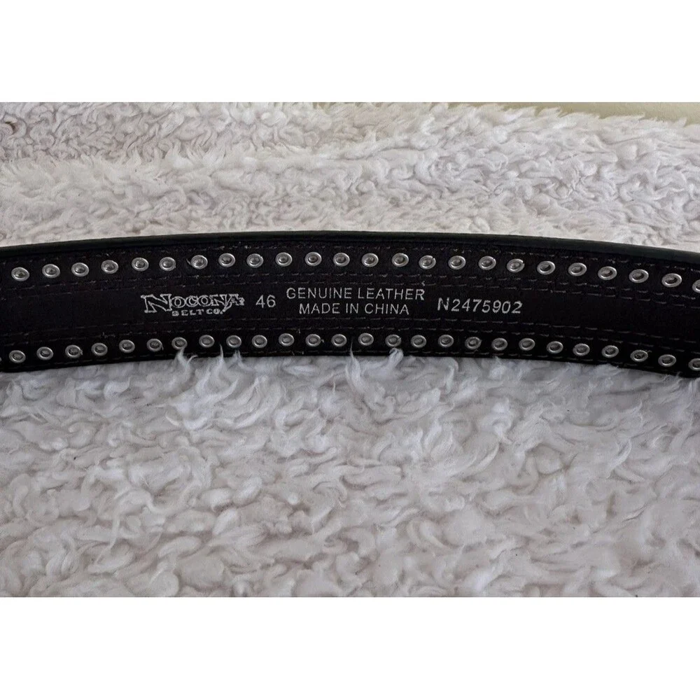 Nocona Leather Brown Belt With Etched Engraved Silver Buckle Tribal Cowboy Sz 46